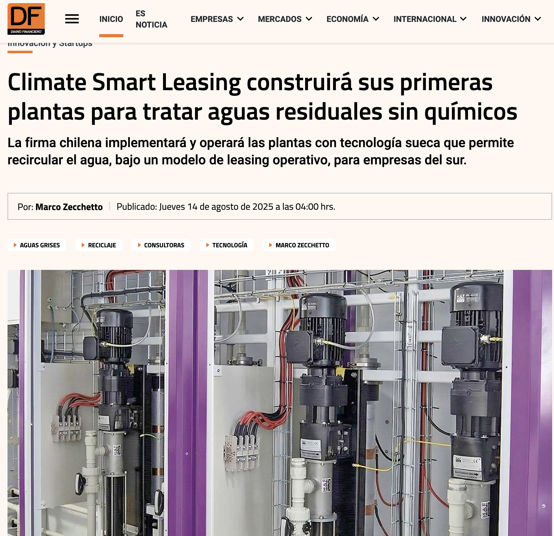 Climate Smart Leasing construirá sus primeras plantas para tratar aguas residuales sin químicos